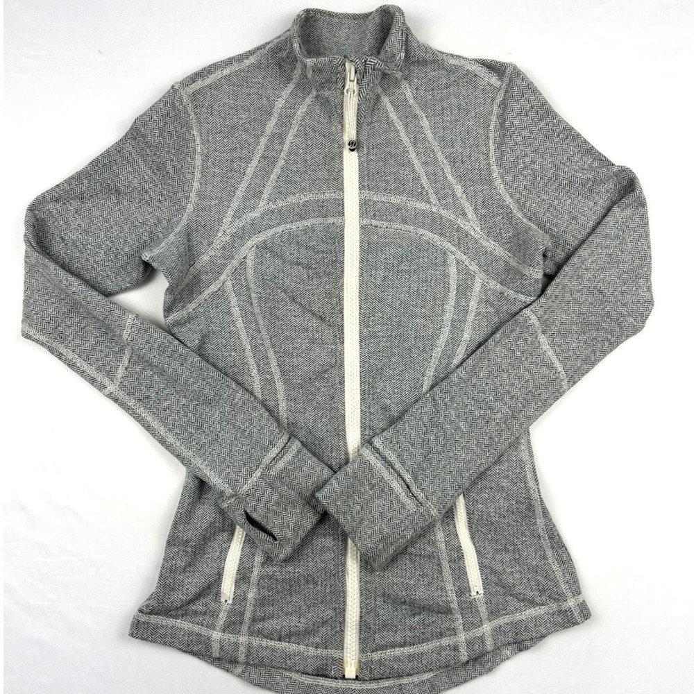 Lululemon Define Jacket Grey White Herringbone‎ Full Zip Slim Fit Size 6